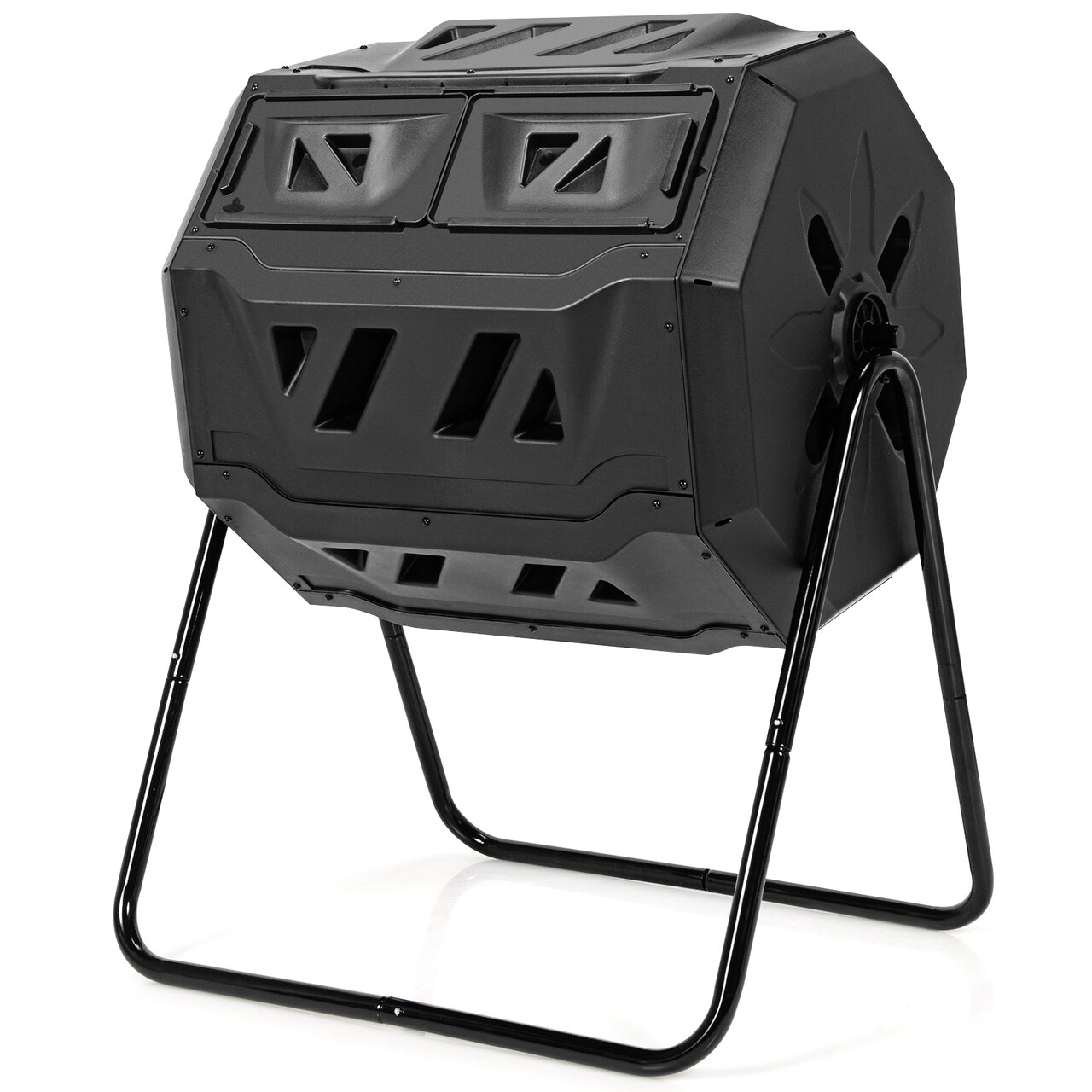 Dual-Chamber Outdoor Rotating Compost Bin with Aeration Holes and 43-Gallon Capacity
